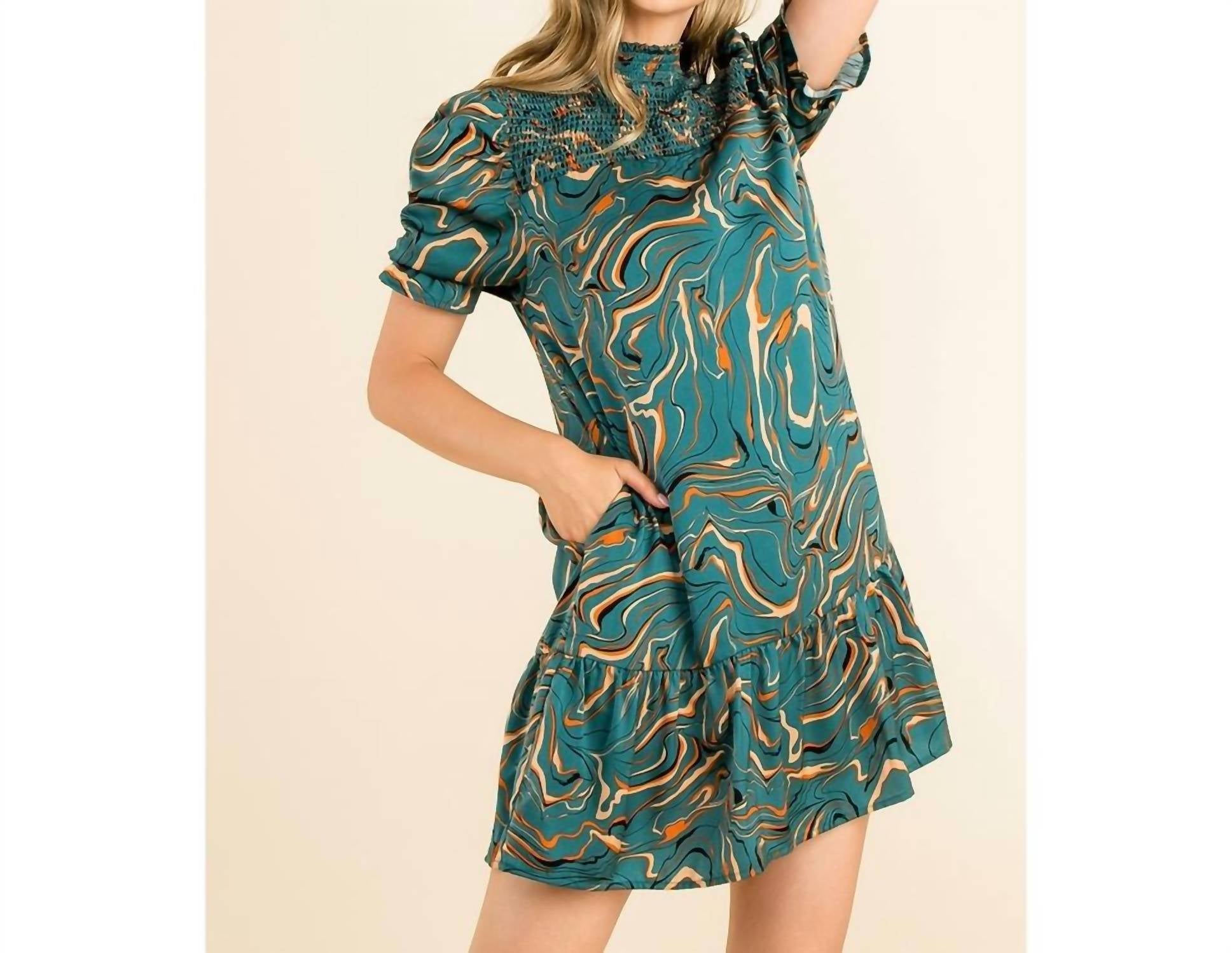 Thml - Ruched Sleeve Abstract Print Dress