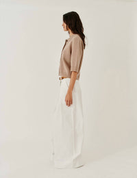 The Garment Como Cropped Cardigan in truffle - women's cardigan - detail view