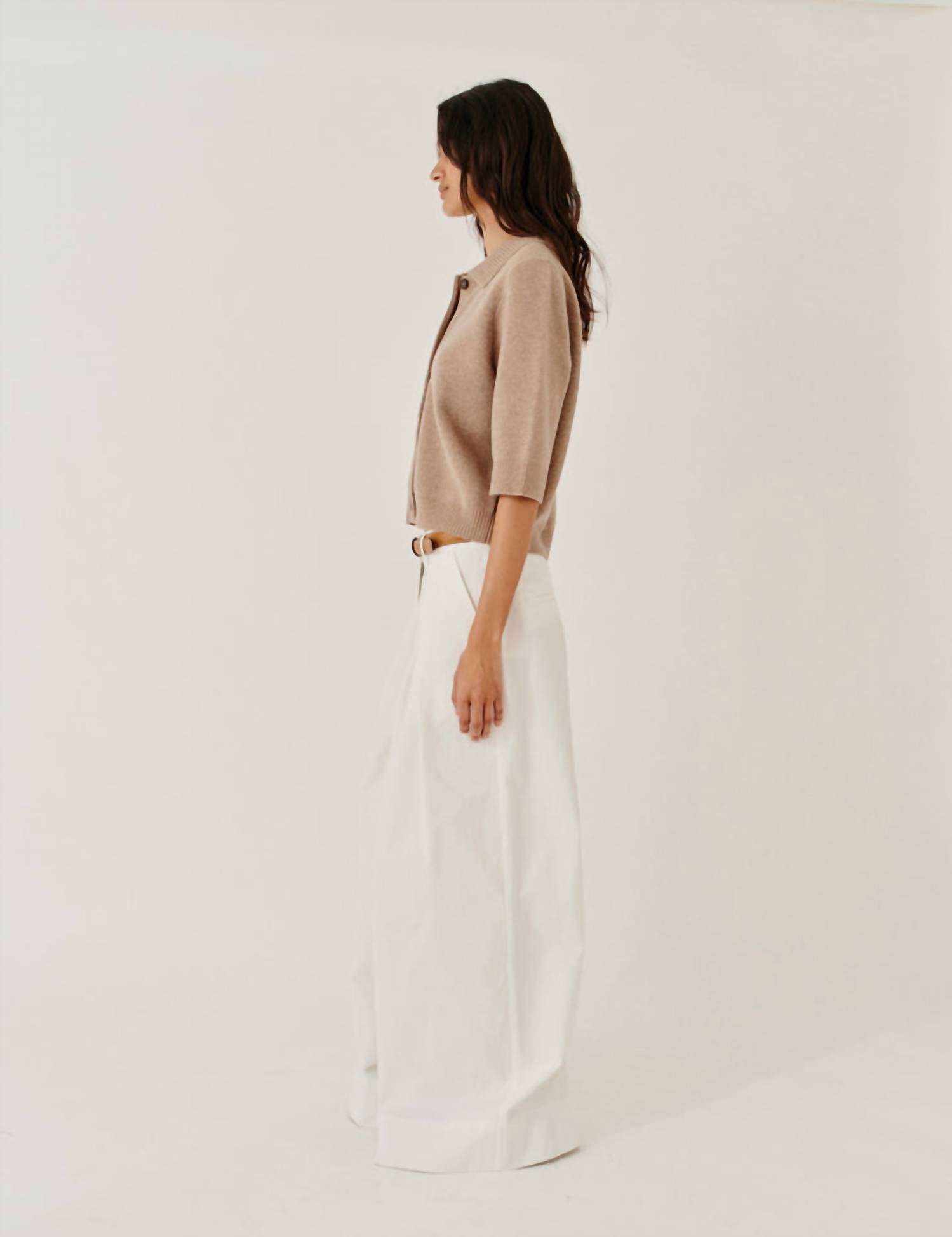 The Garment Como Cropped Cardigan in truffle - women's cardigan - detail view