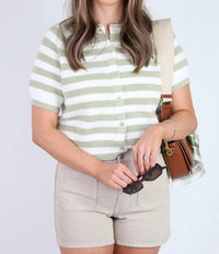LE LIS Rachel Striped Cardigan in green - women's cardigan