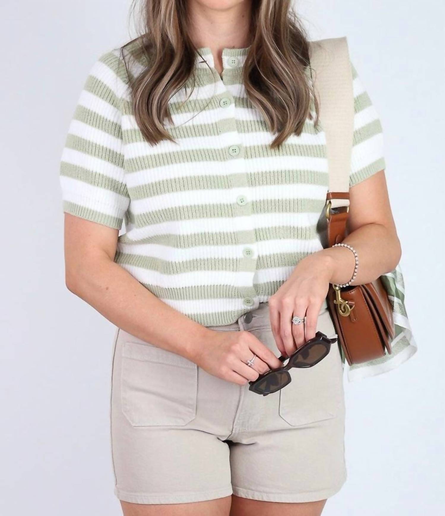 LE LIS Rachel Striped Cardigan in green - women's cardigan