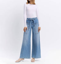 Flying Monkey - Carmen High Rise Elastic Tie Waistband Baggy Wide Jeans
