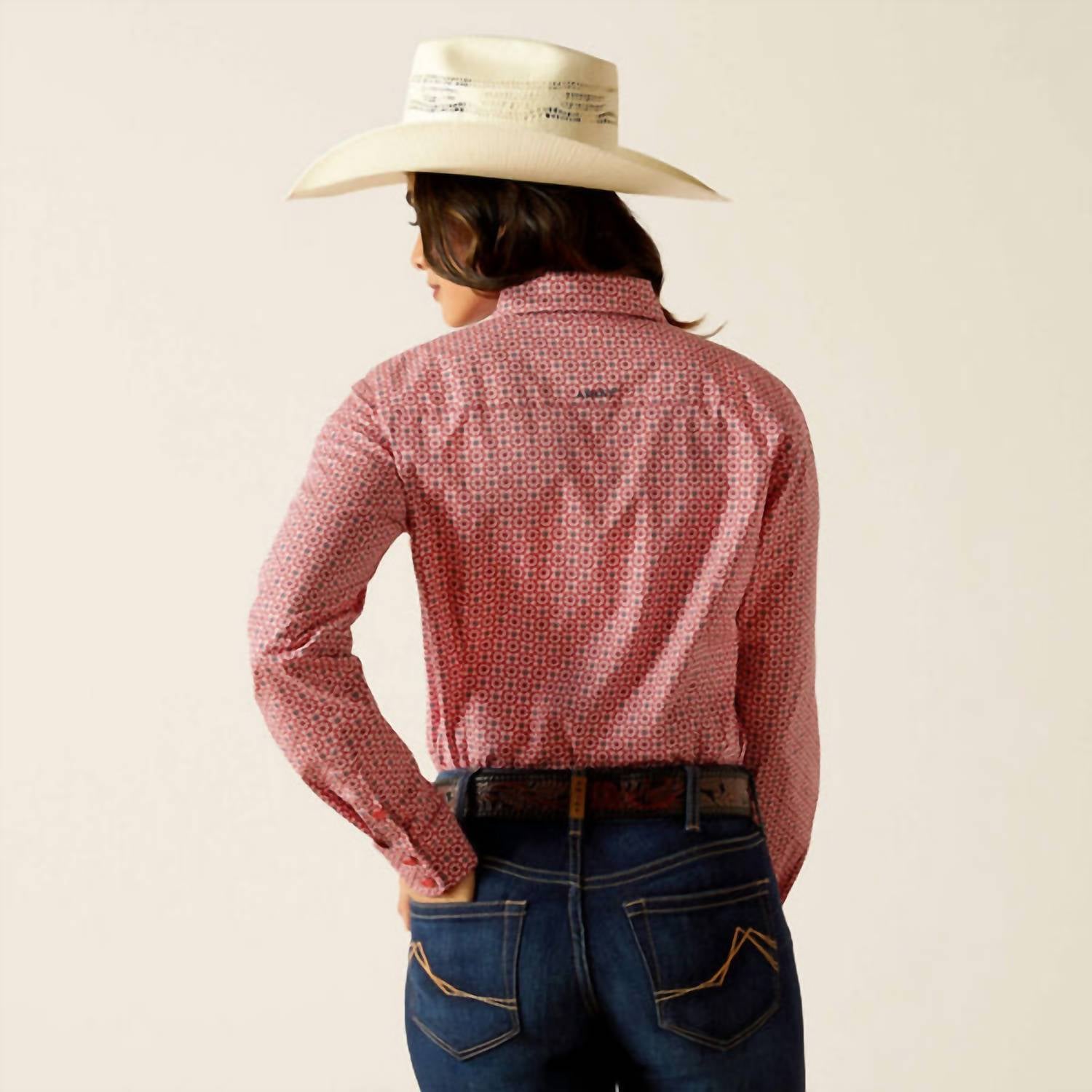 ARIAT Women's Kirby Long Sleeve Shirt in garnet rose - women's shirt - detail view