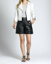 11 Uptown - Perforated Lamb Leather Moto Jacket With 3/4 Sleeves