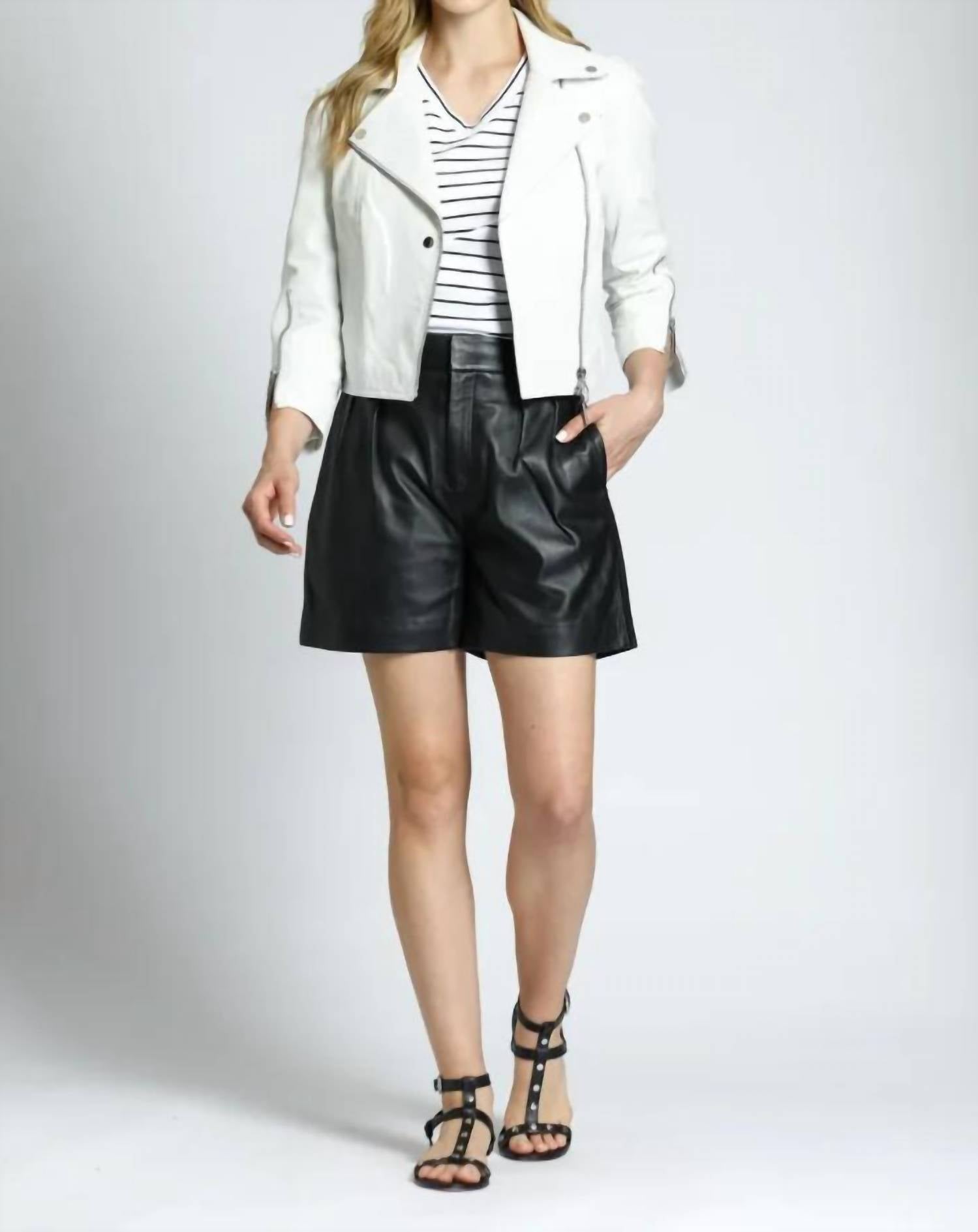11 Uptown - Perforated Lamb Leather Moto Jacket With 3/4 Sleeves