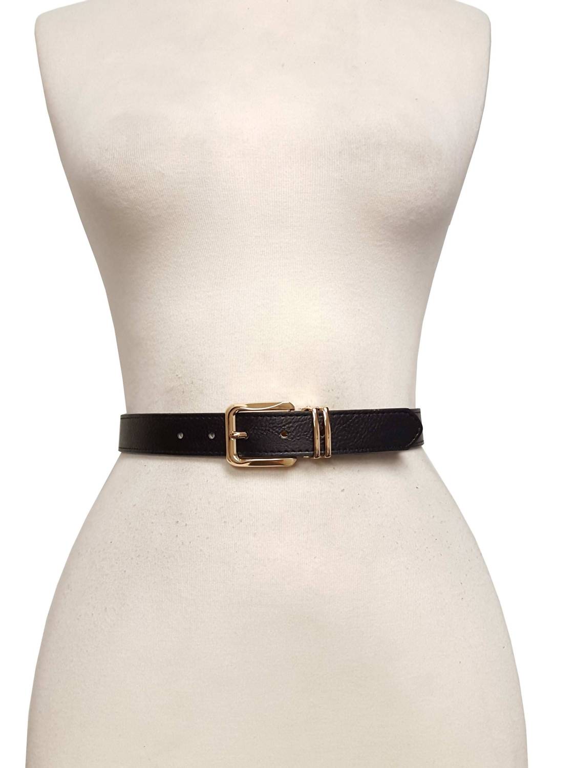 Axesoria West Women's Classic Plain Belt in shiny gold buckle black - women's accessory - detail view