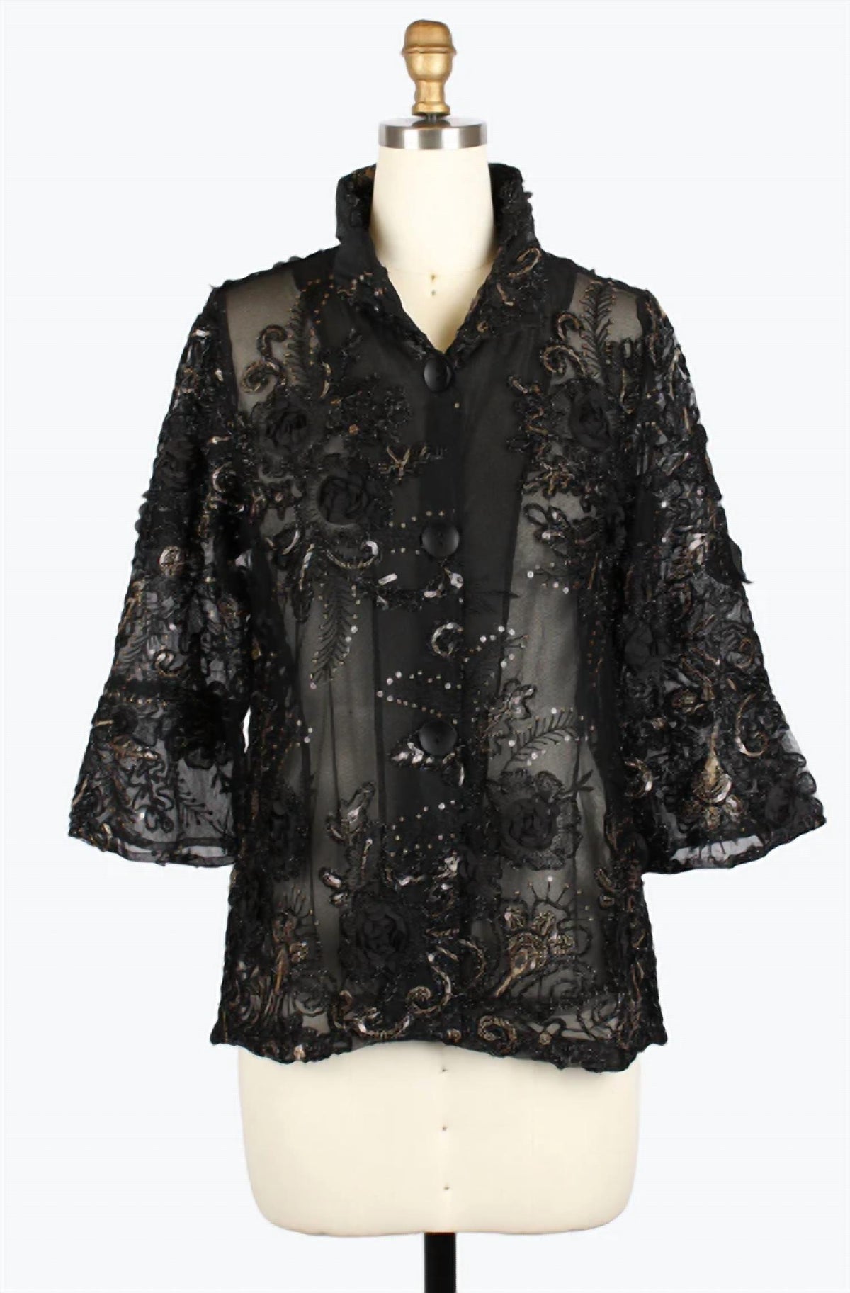 Damee - Sequined Flower Mesh Jacket