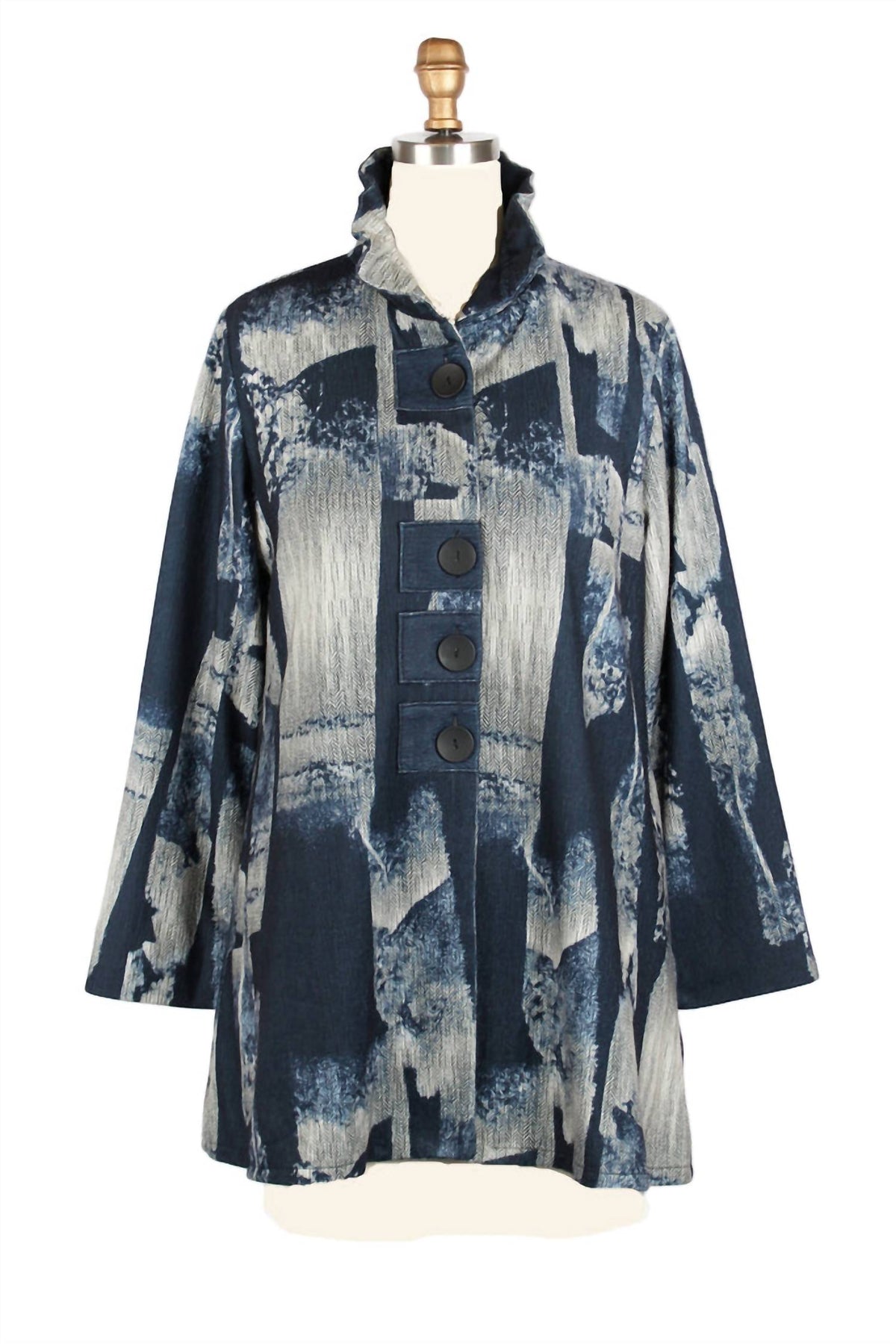 Damee - Women's Abstract Patch Button Coat