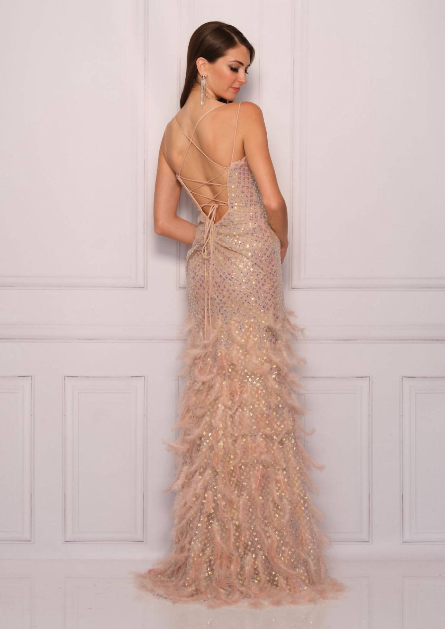 Dave & Johnny - Feather Sequins Prom Dress - clothing - dresses - patterned