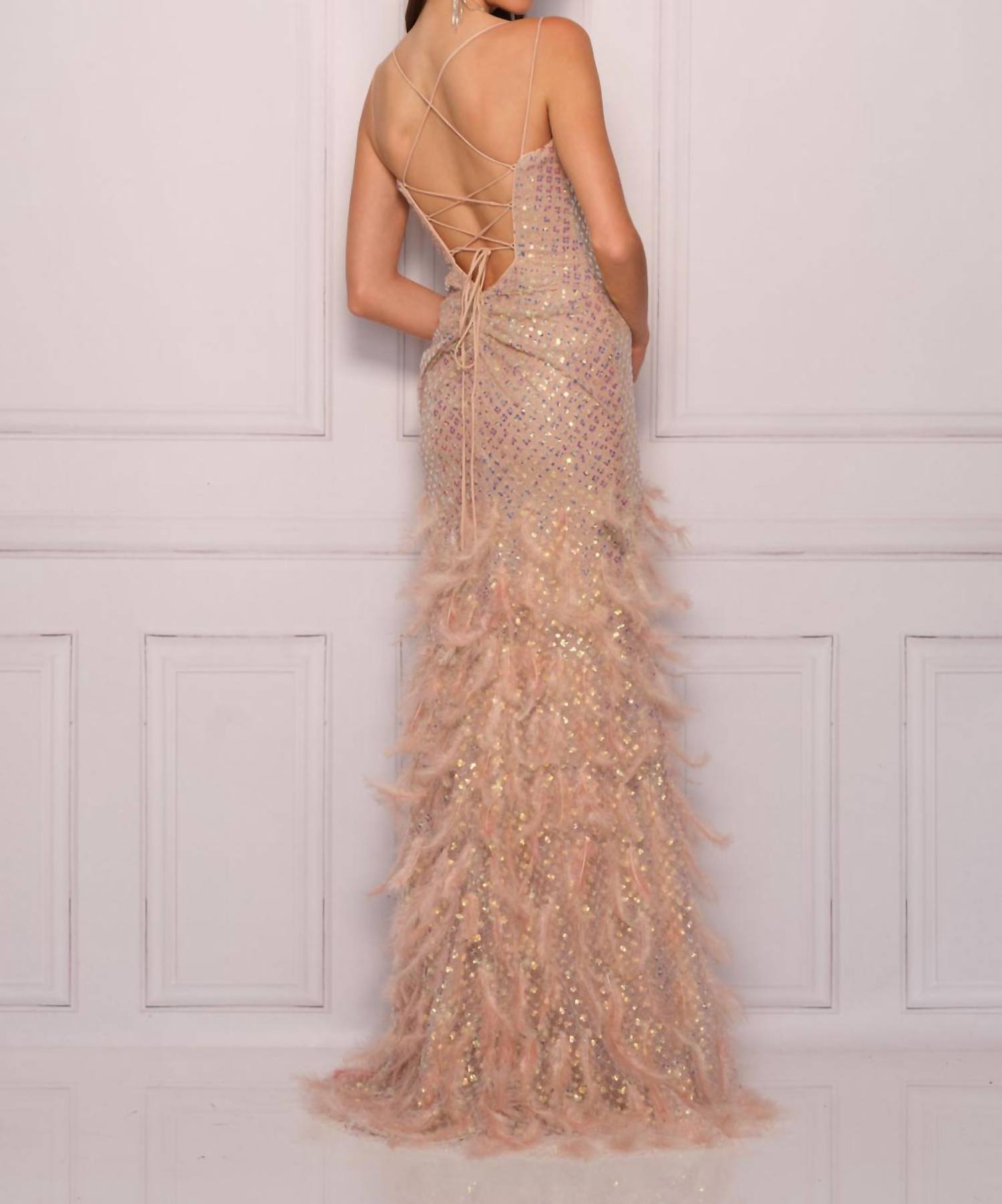 Dave & Johnny - Feather Sequins Prom Dress - clothing - dresses - patterned