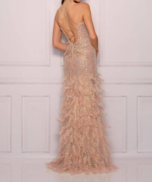 Dave & Johnny - Feather Sequins Prom Dress - clothing - dresses - patterned