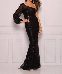 Dave & Johnny - One Shoulder Long Sleeve Prom Dress - black - clothing - dresses