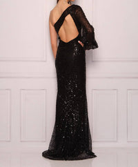 Dave & Johnny - One Shoulder Long Sleeve Prom Dress - black - clothing - dresses
