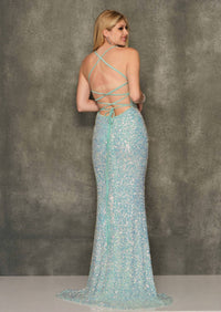 Dave & Johnny - V Neck Side Slit Prom Dress - blue - clothing - dresses