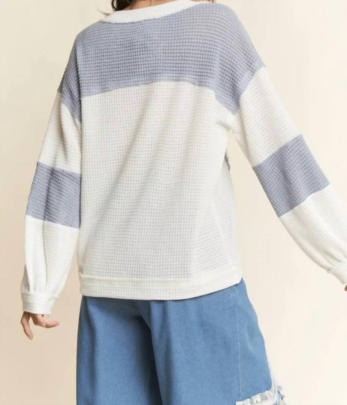 Davi & Dani - Blooming Star Waffle Knit Long Sleeve Top
