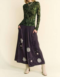 Davi & Dani - Garment Washed Floral Patch Wide Pants