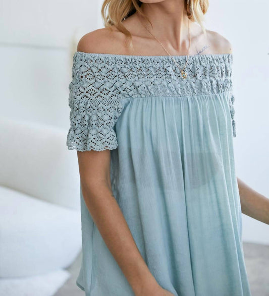 Davi & Dani - Laced Trim Off Shoulder Top - blouses - clothing - green