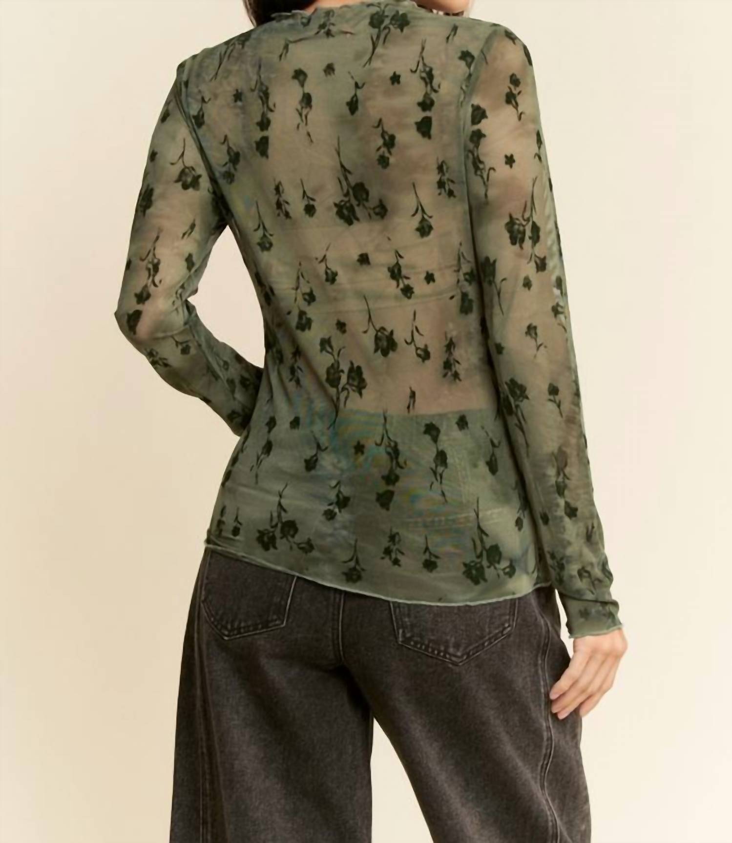Davi & Dani - Mesh Long Sleeve Layering Top - blouses - clothing - floral