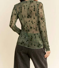 Davi & Dani - Mesh Long Sleeve Layering Top - blouses - clothing - floral