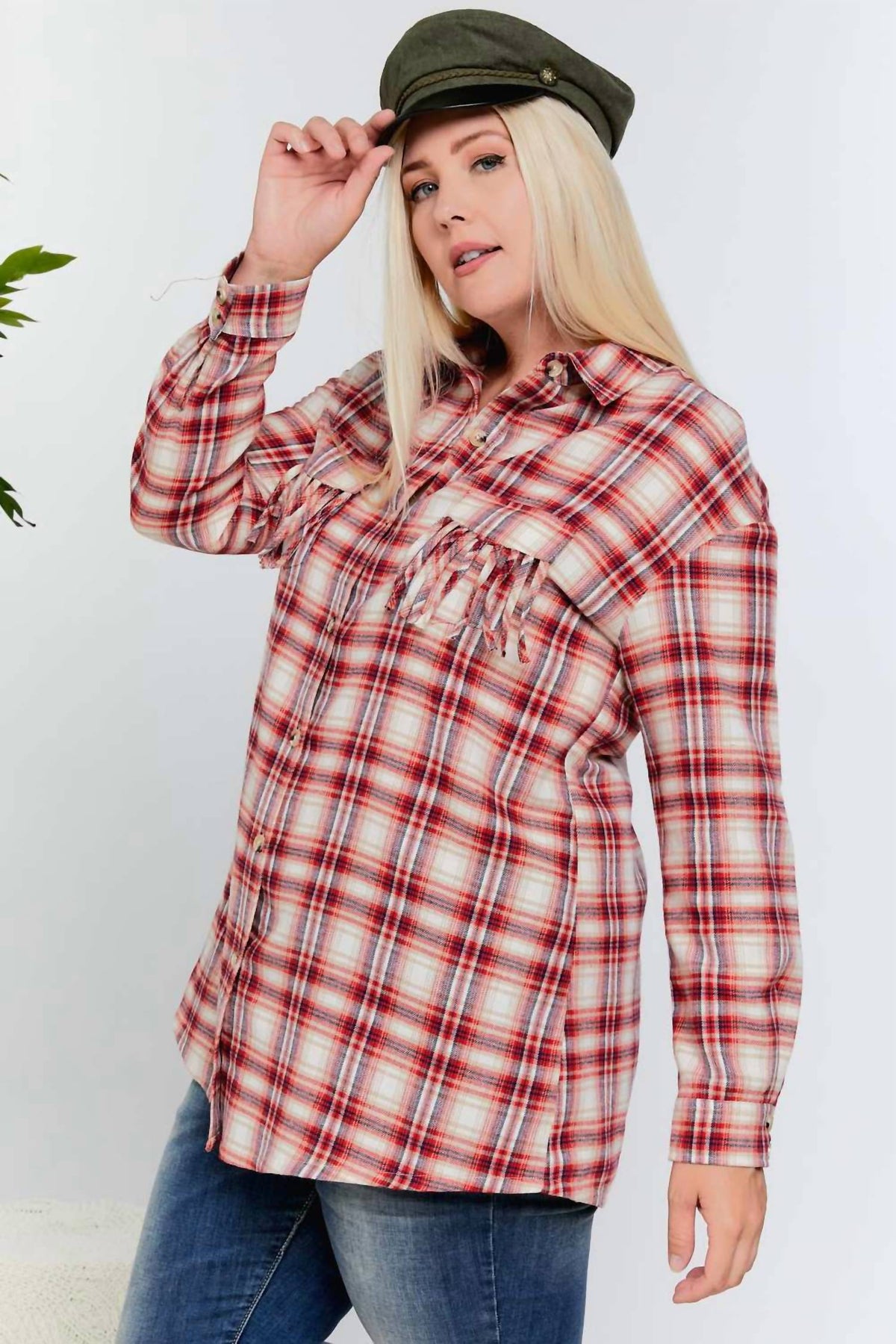 Davi & Dani - Plaid Button Up Plus Shirt