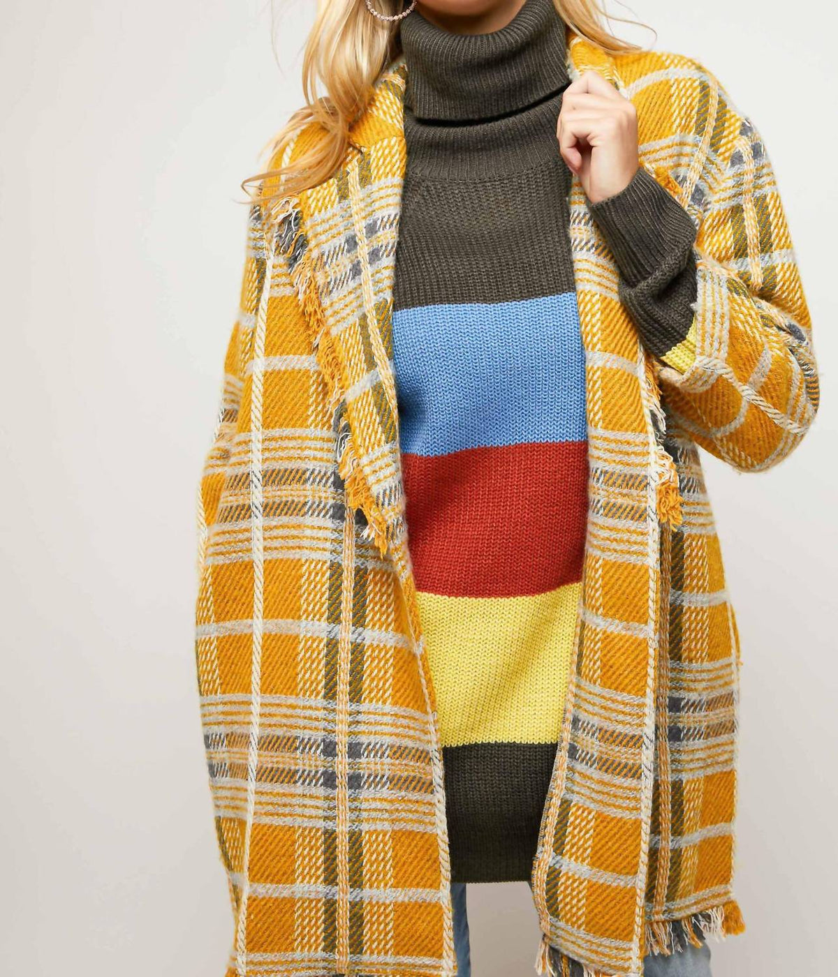 Davi & Dani - Plaid Long Sleeve Jacket - Plus
