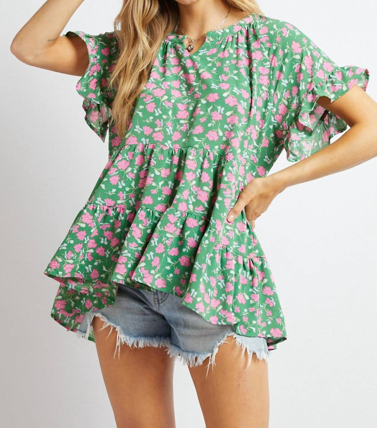 Davi & Dani - Printed Smocked Top
