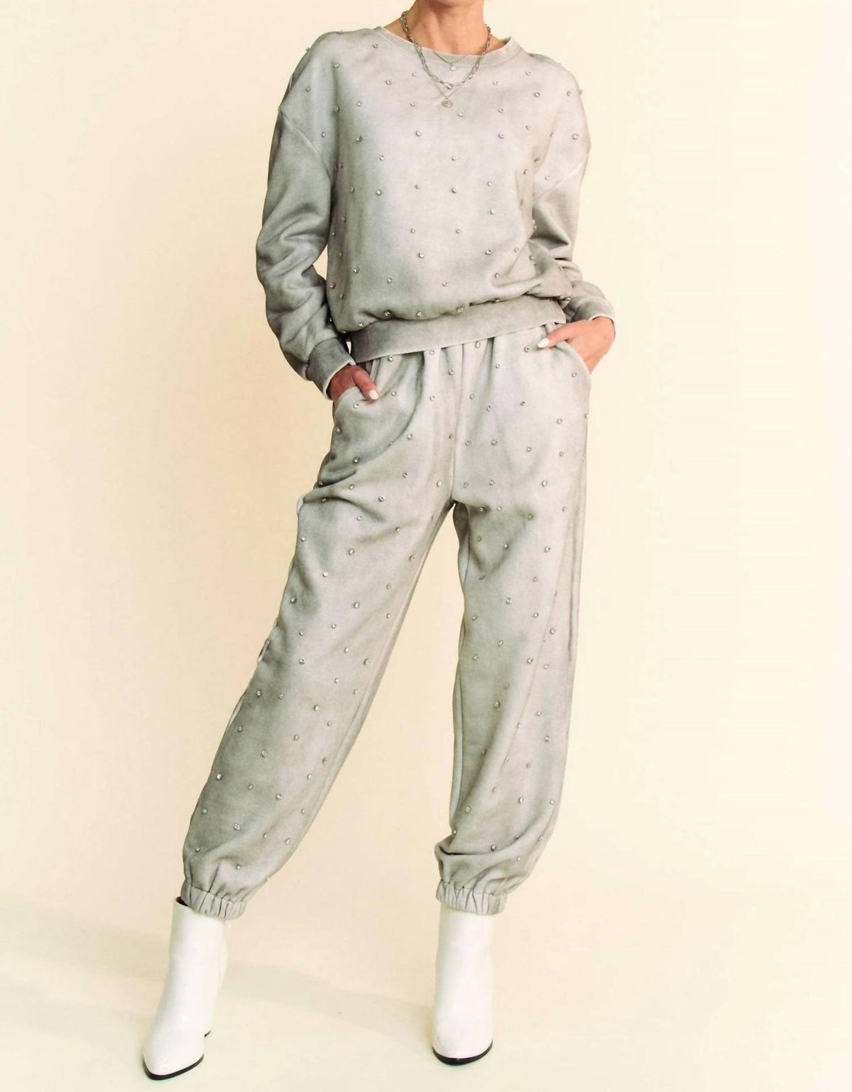 Davi & Dani - Rhinestone Detail Bling Jogger Set