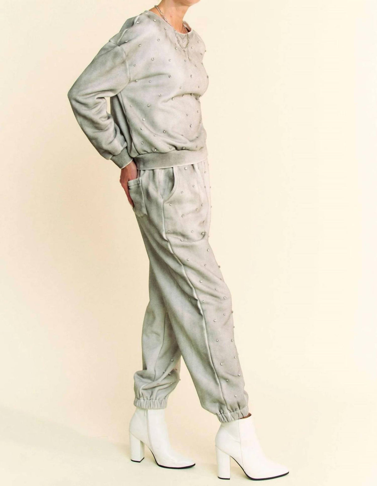 Davi & Dani - Rhinestone Detail Bling Jogger Set