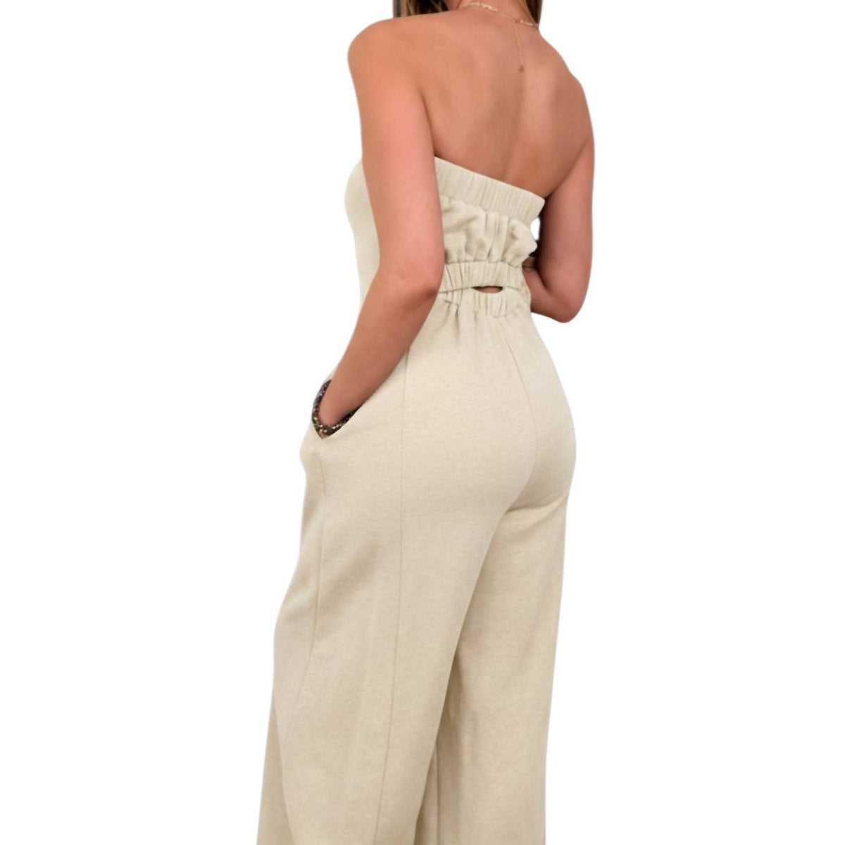 Davi & Dani - Strapless Cotton Blend Jumpsuit