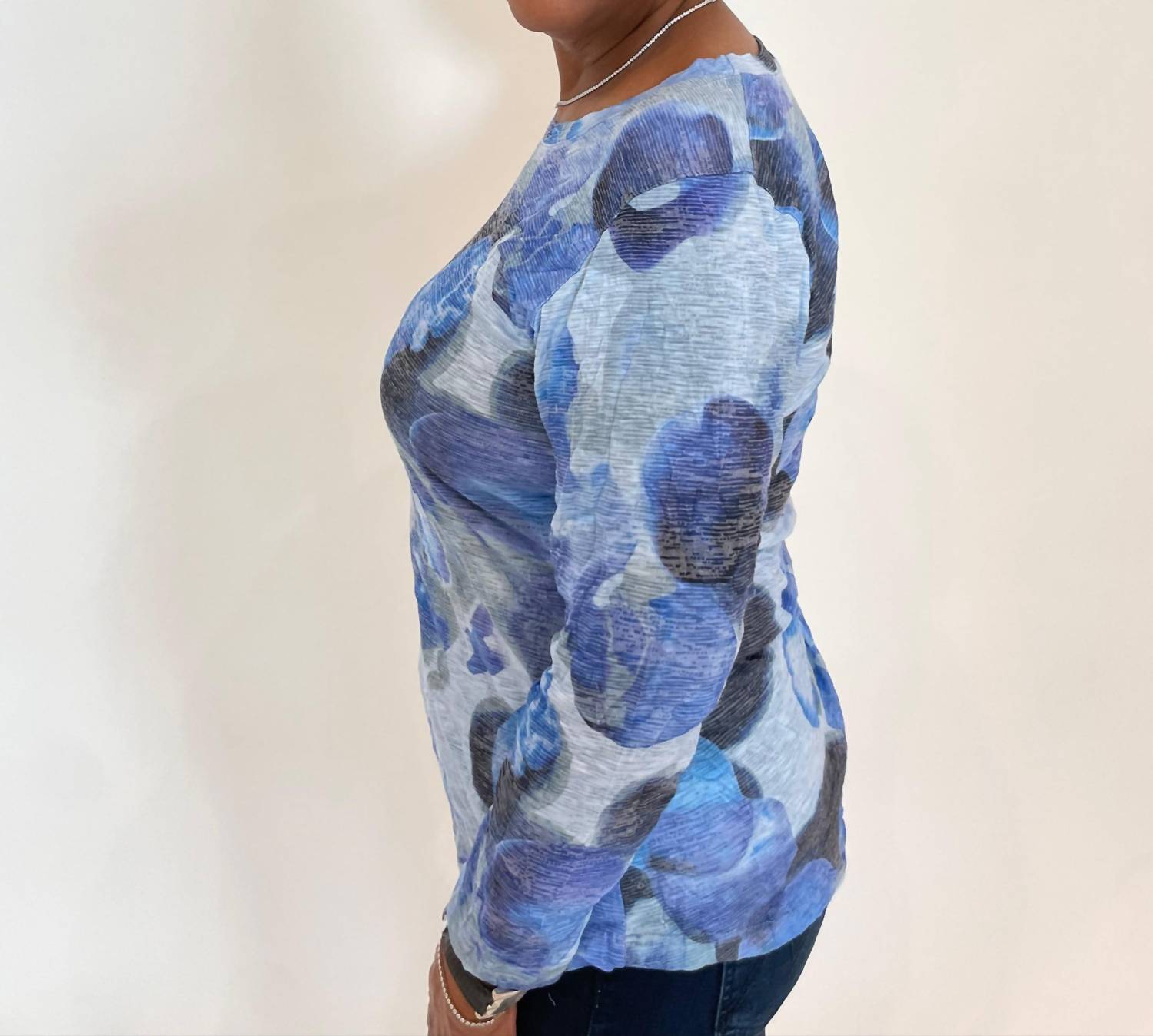David Cline - Azure Sleeve Top - blue - clothing - patterned