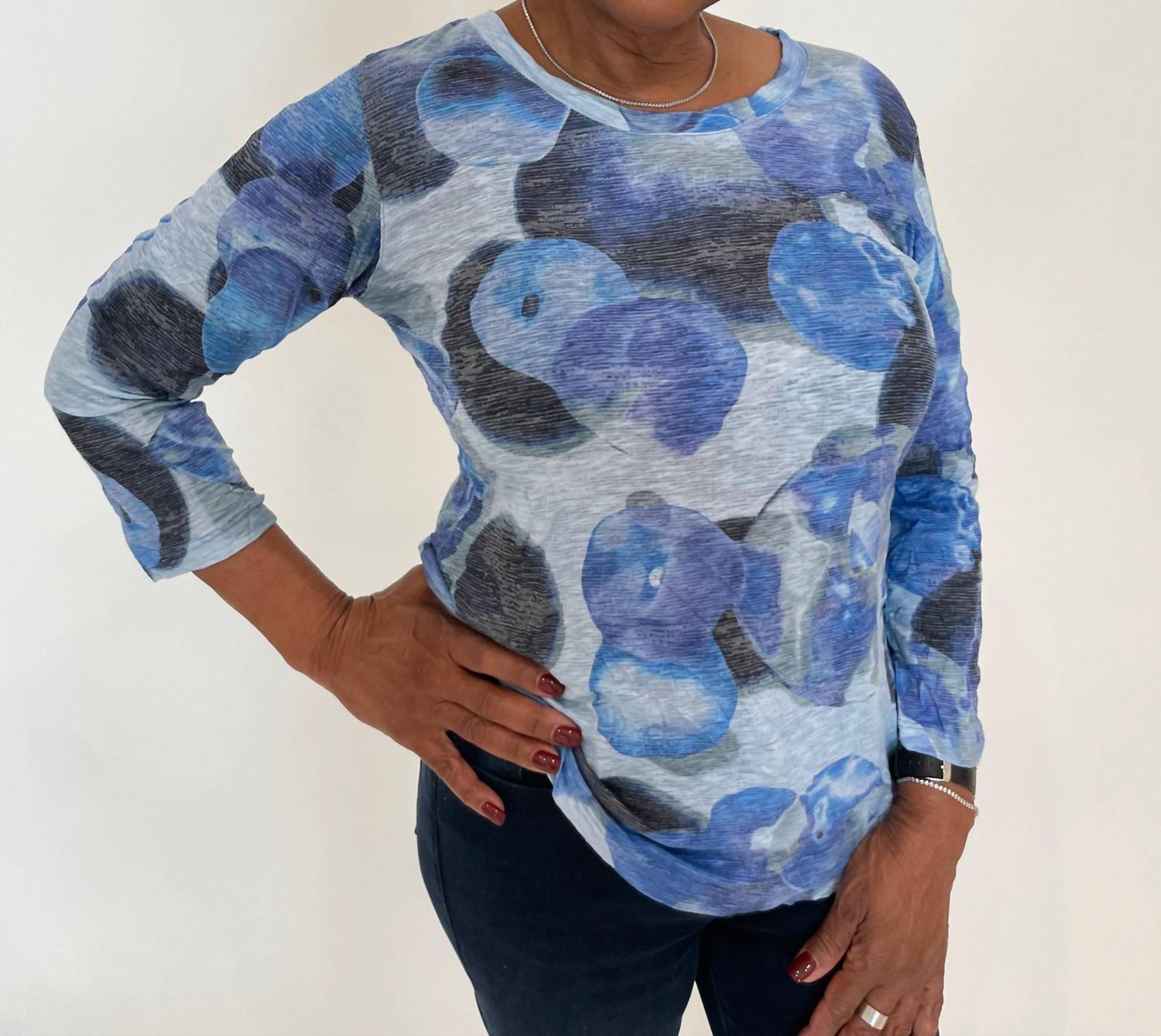 David Cline - Azure Sleeve Top - blue - clothing - patterned