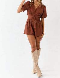 Day + Moon - Ruched Puff Sleeve Romper