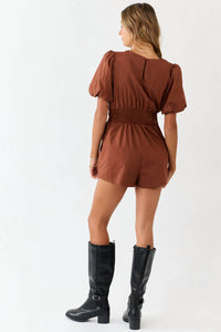 Day + Moon - Ruched Puff Sleeve Romper