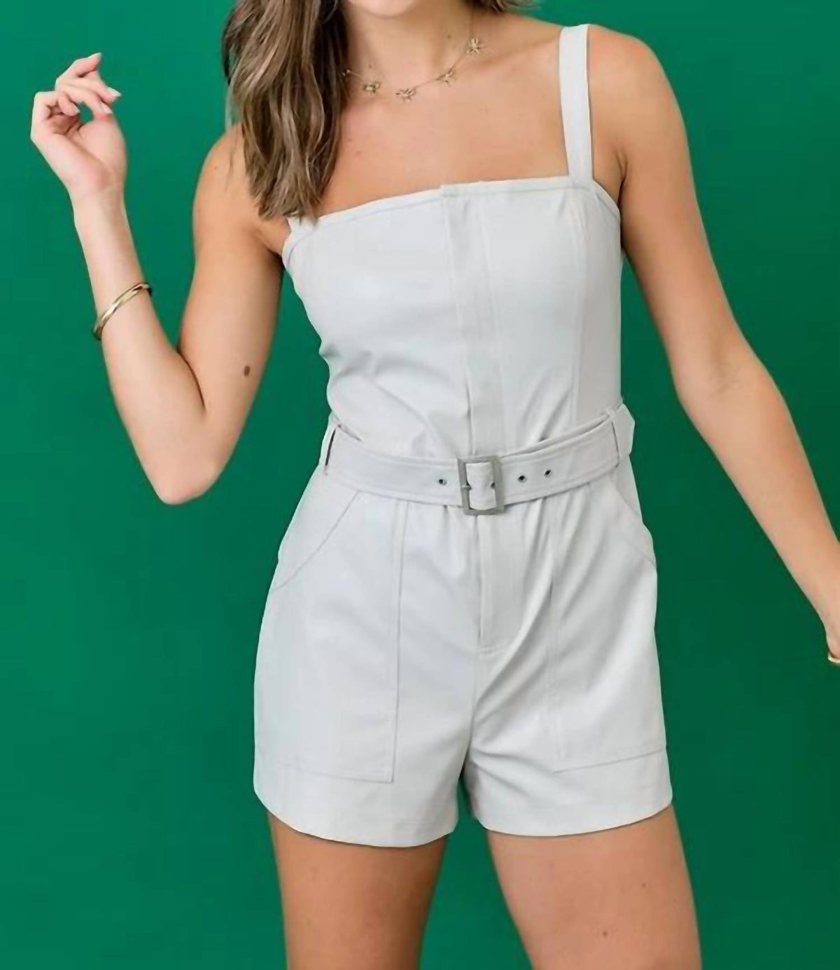 Day + Moon - Sleeveless Romper With Belt