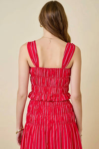 Day + Moon - Striped Smocked Cropped Top With Ruffle Hem