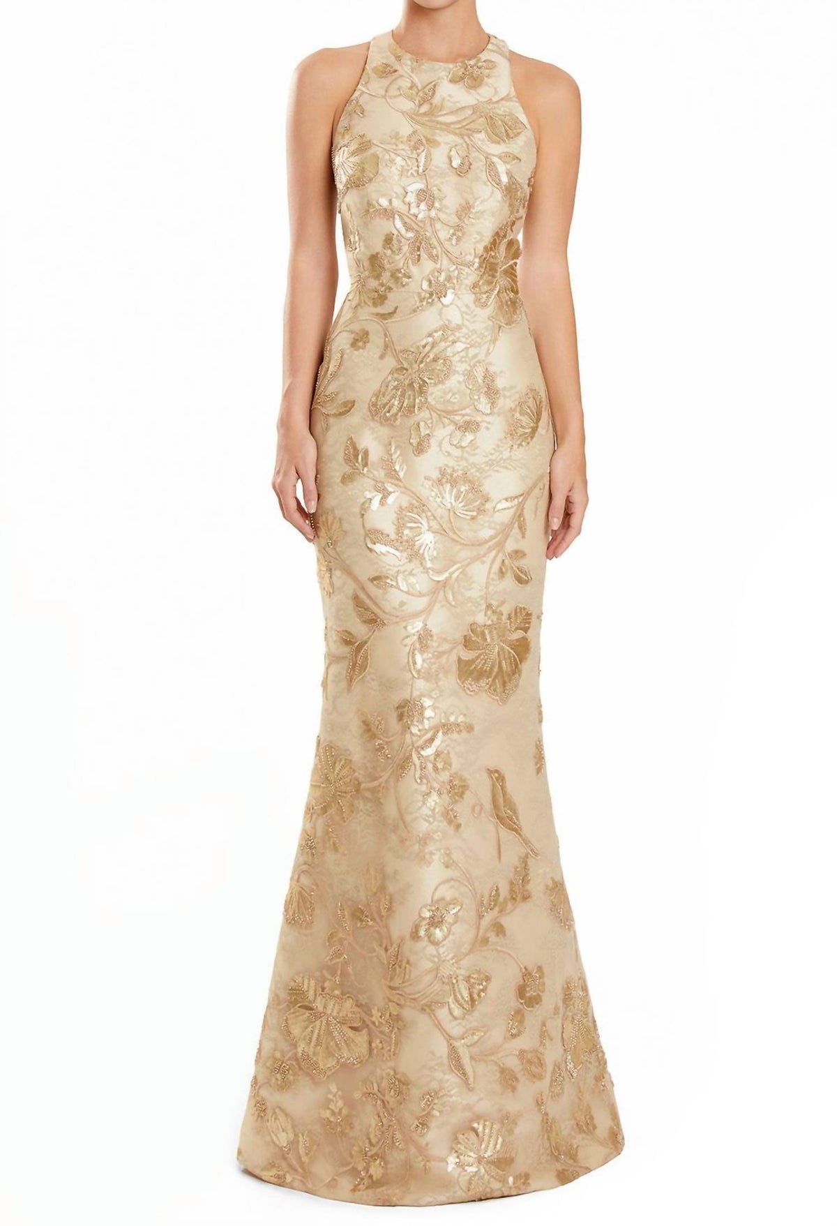 Daymor - Halter Embellished Sheath Evening Gown