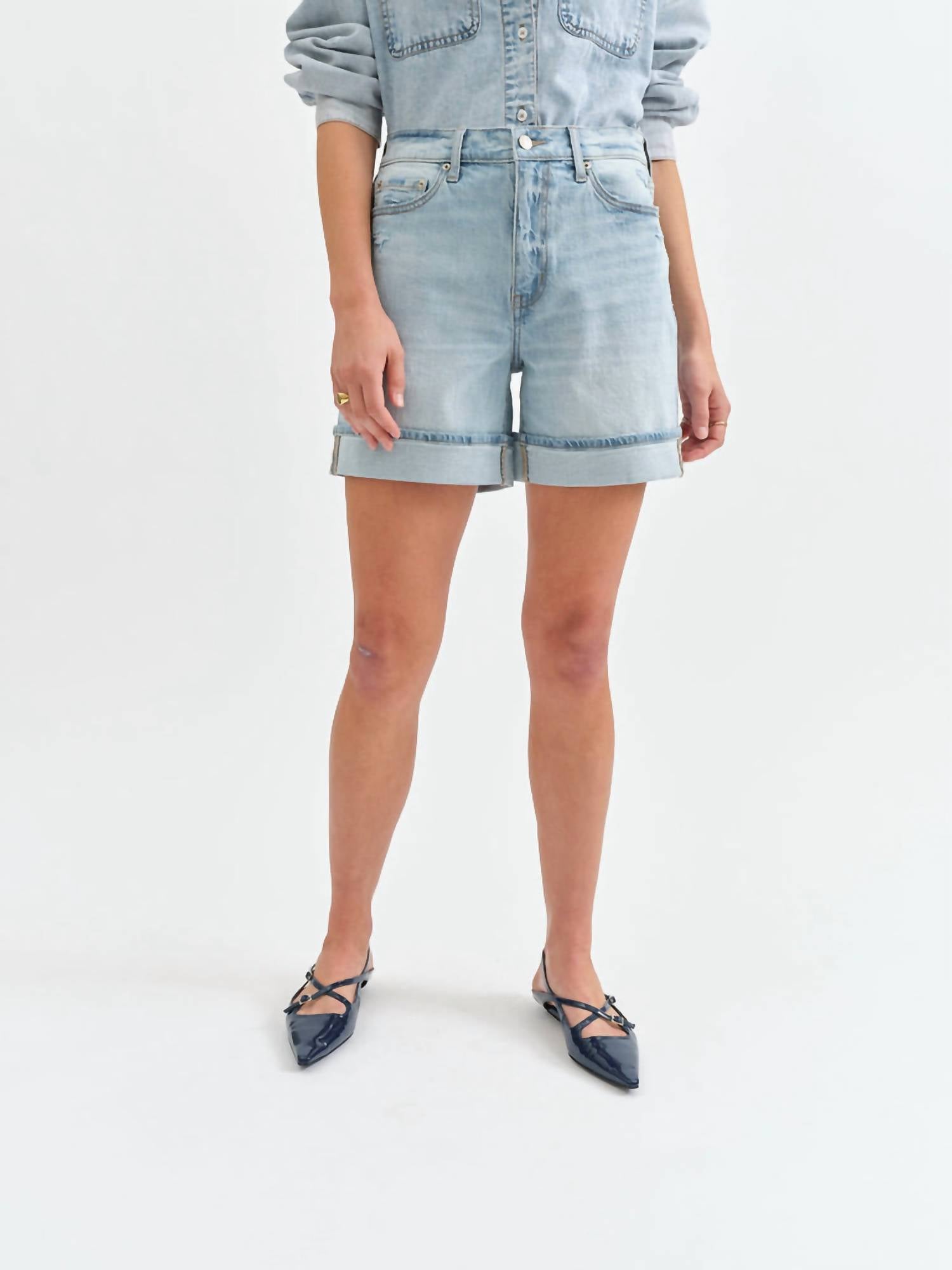 Daze - Easy Rider Mid Rise Short - blue - clothing - cotton - blend