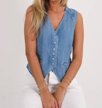 Elan - Everyday Chambray Button Vest