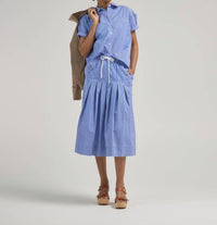 Arlo Mott Clark Split Back Top in blue stripe - women's blouse - detail view