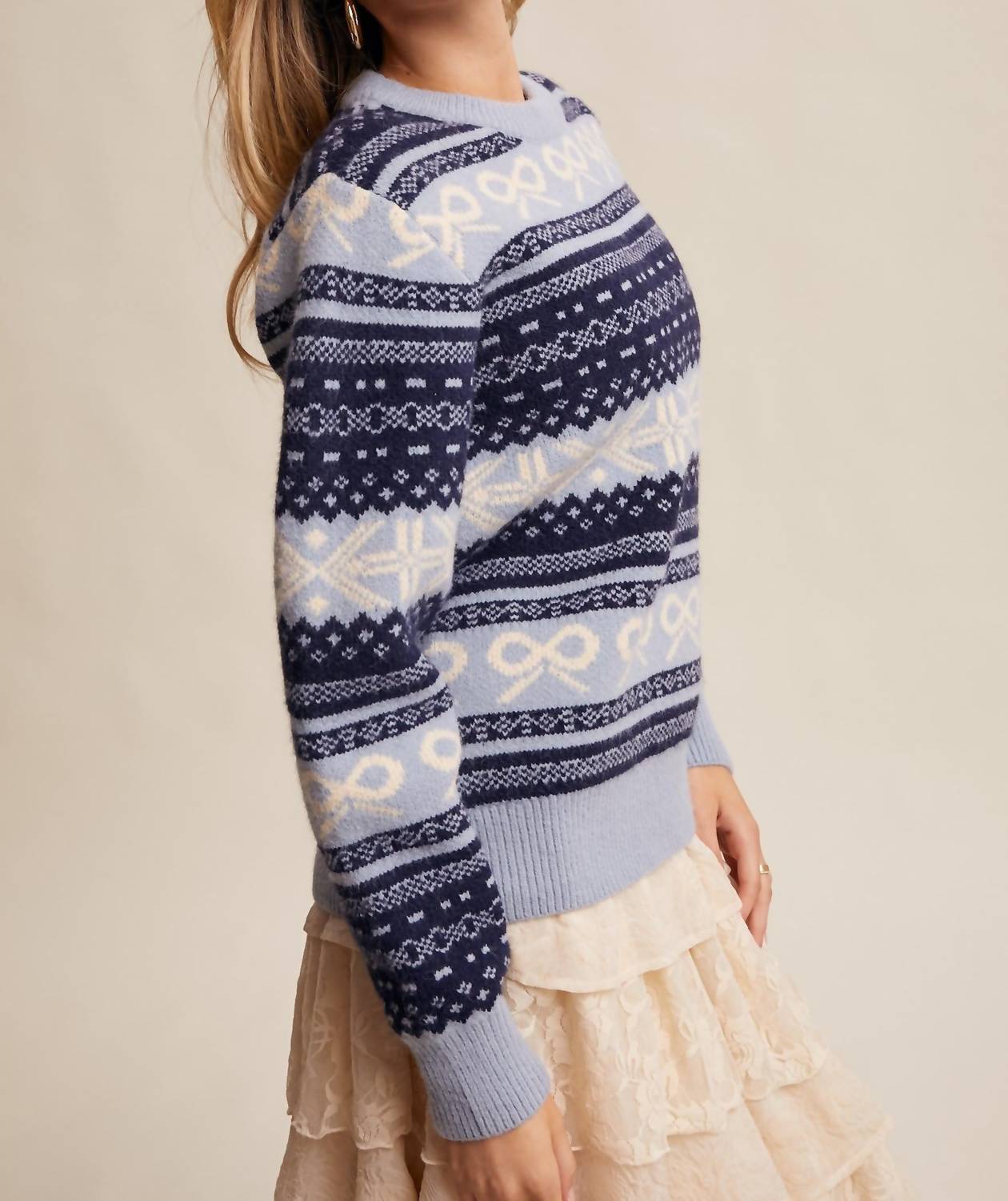 Listicle - Fair Isle Bow Knit Sweater
