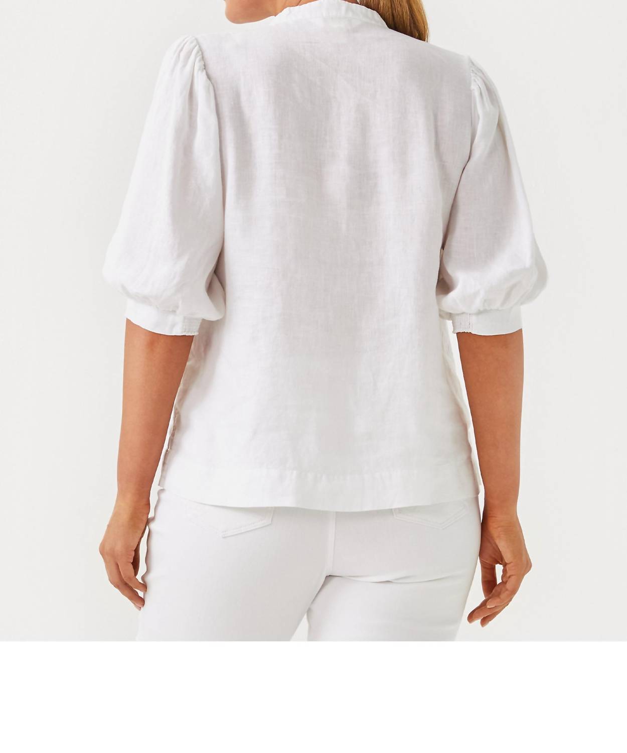 Lilly Pulitzer Mialeigh Elbow Sleeve Linen Top in resort white - women's blouse - alternate view