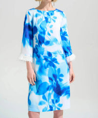 Joseph Ribkoff - Floral Fringe Cuff Satin Shift Dress
