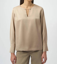 Joseph Ribkoff Recycled Satin Top in fawn - women's long sleeve top