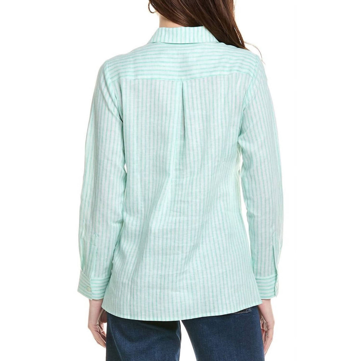 Foxcroft Jordan Linen Shirt in sea mist - women's shirt - detail view