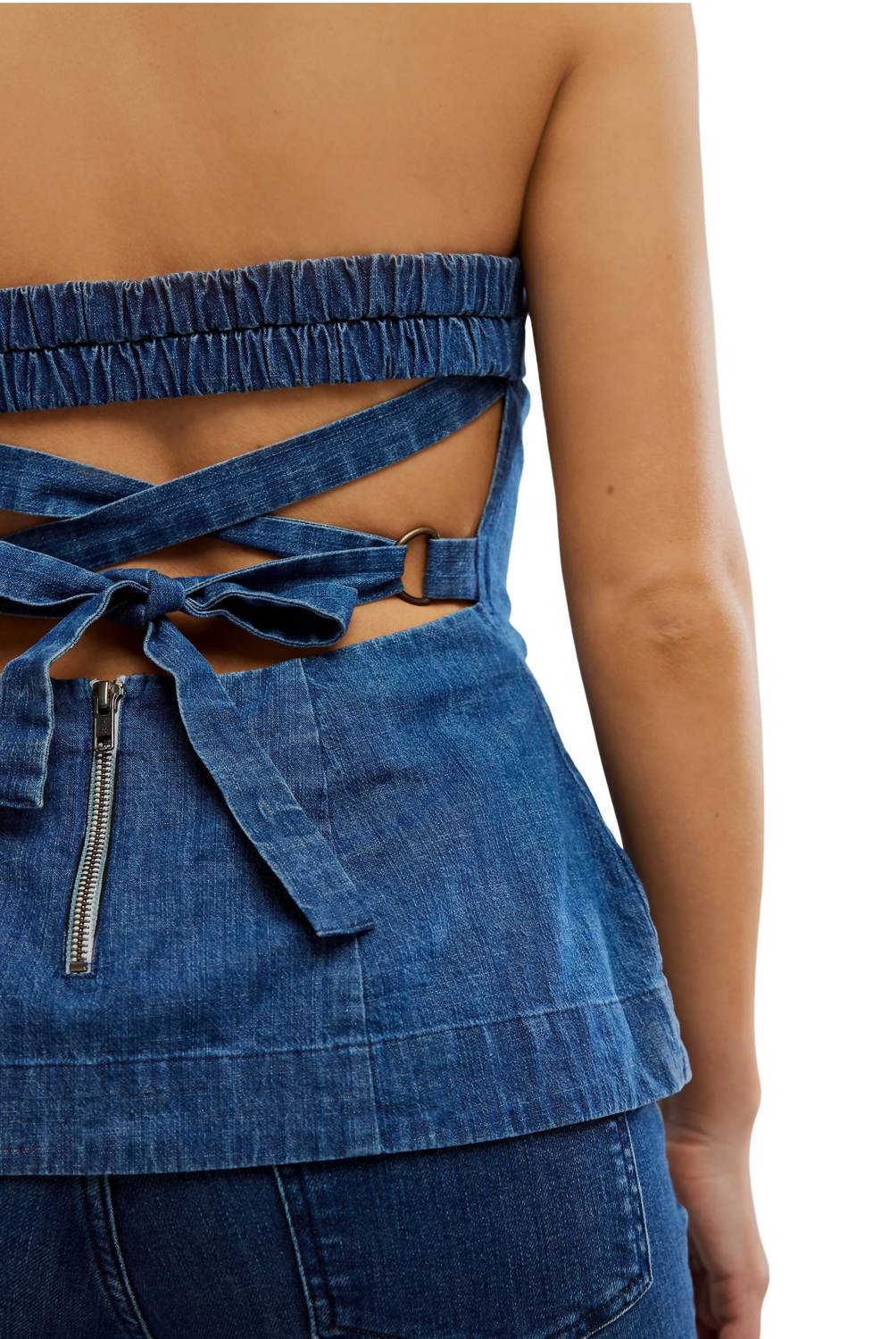 Free People - Lora Lace-up Denim Tube Top