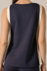 P.CILL Cara Contrast Border Top in navy - women's blouse - detail view