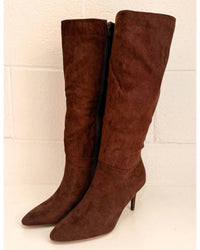 Let's See Style Women's Smooth Style Suedeish Heeled Boots in brown - women's shoe - detail view