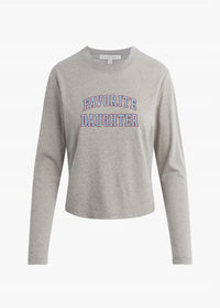 Favorite Daughter Cropped Collegiate Long Sleeve Tee in heather grey light blue - women's long sleeve top - alternate view