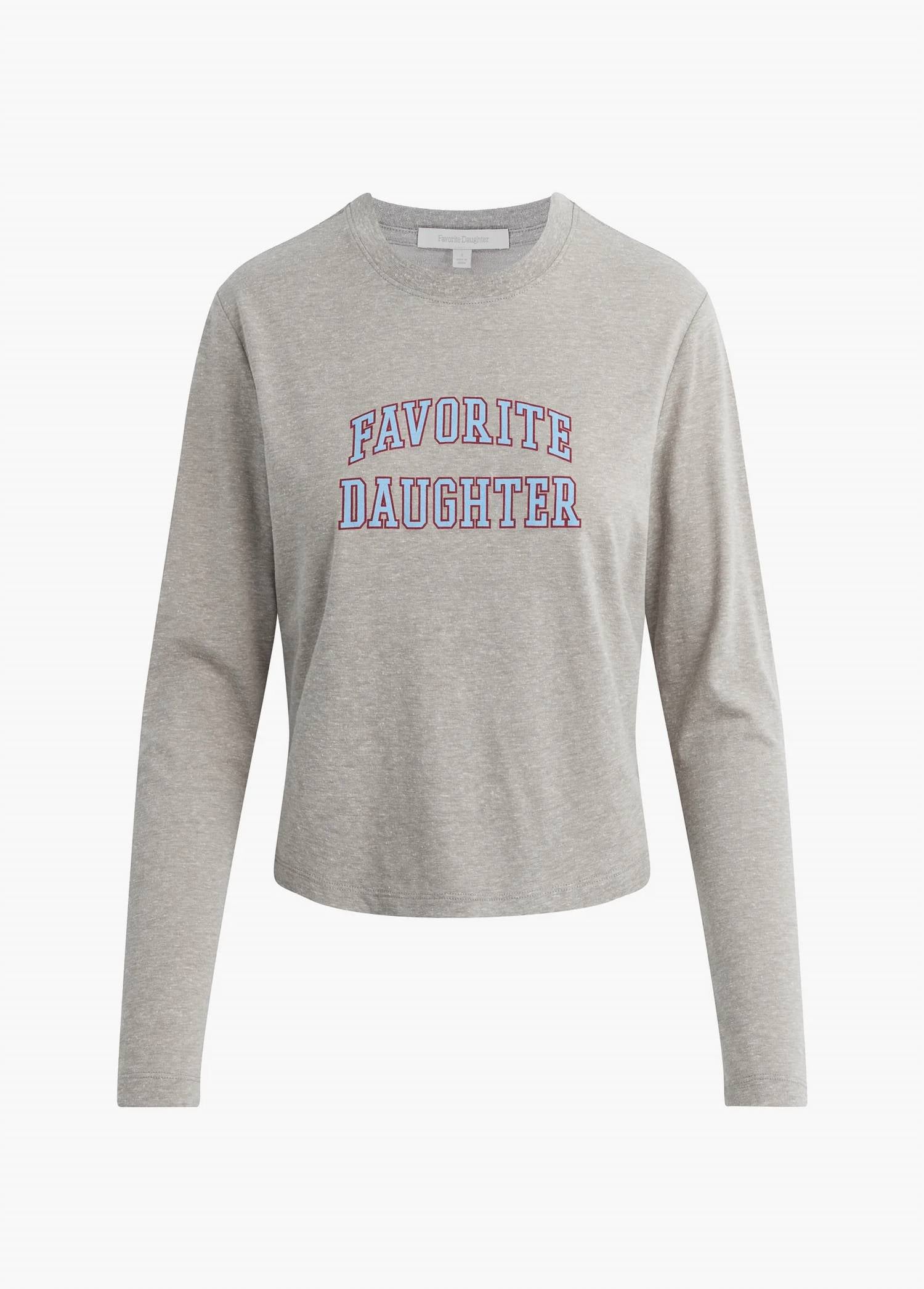 Favorite Daughter Cropped Collegiate Long Sleeve Tee in heather grey light blue - women's long sleeve top - alternate view