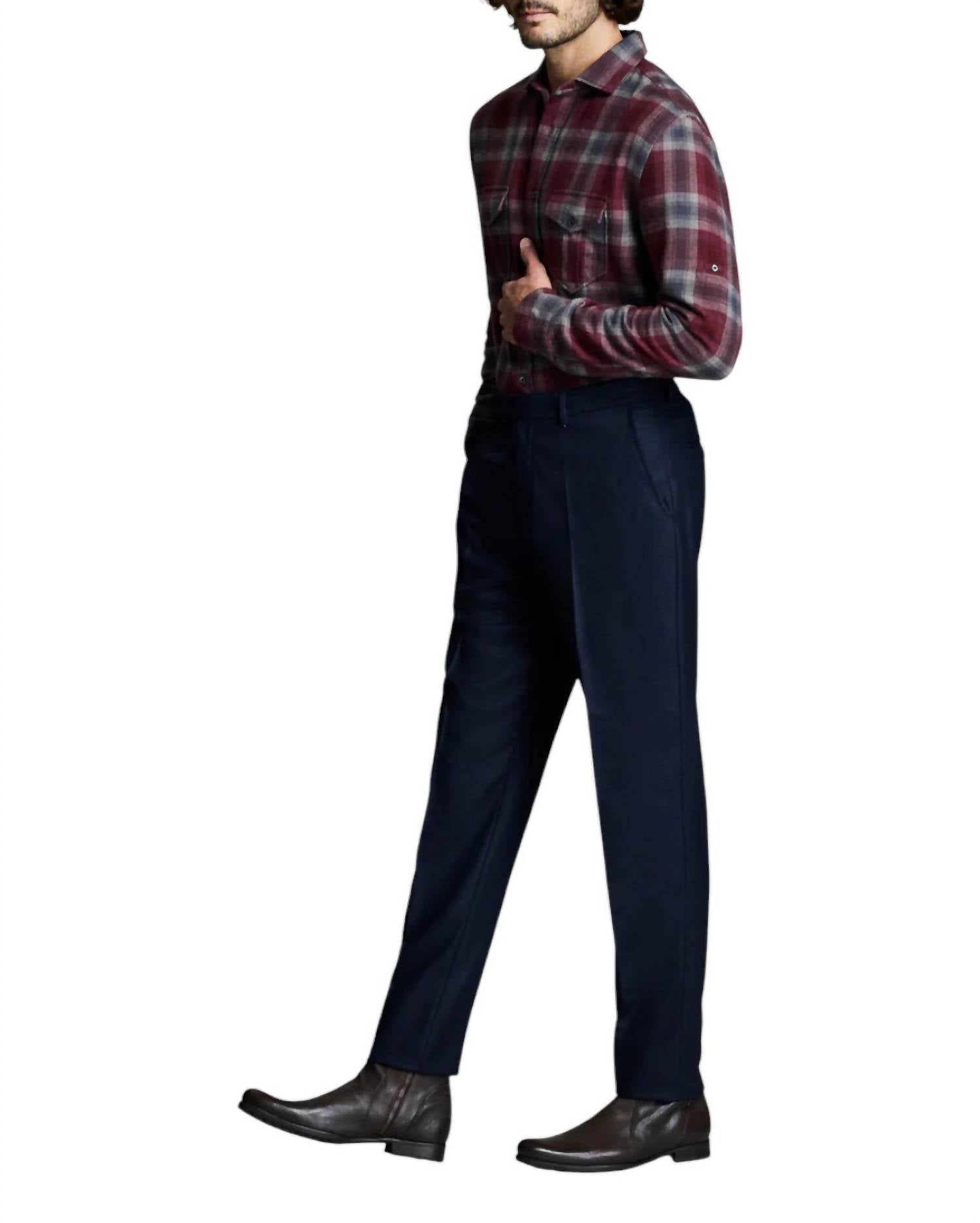 Billy Reid Brushed Bold Plaid Scout Shirt in syrah multi - men's shirt - detail view